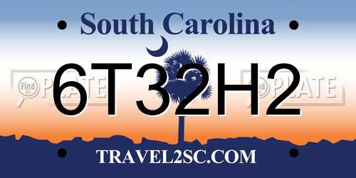 6T32H2 South Carolina License Plate