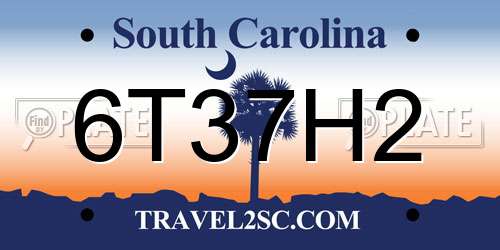 6T37H2 South Carolina License Plate