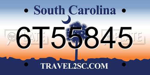 6T55845 South Carolina License Plate