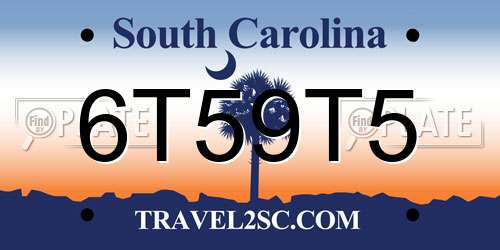 6T59T5 South Carolina License Plate