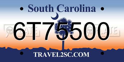 6T75500 South Carolina License Plate