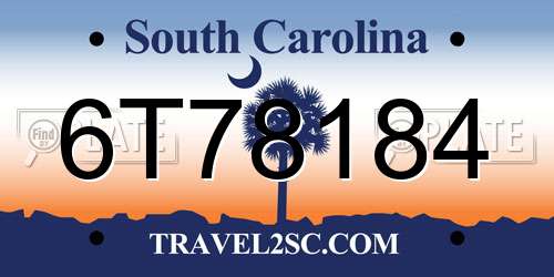 6T78184 South Carolina License Plate