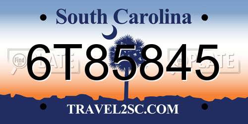 6T85845 South Carolina License Plate