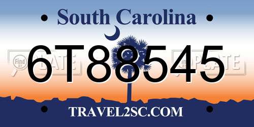 6T88545 South Carolina License Plate