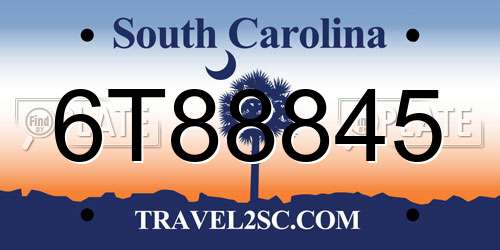 6T88845 South Carolina License Plate