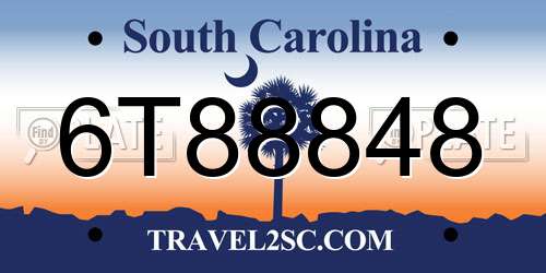 6T88848 South Carolina License Plate