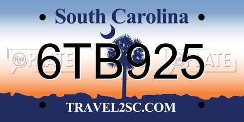 6TB925 South Carolina License Plate