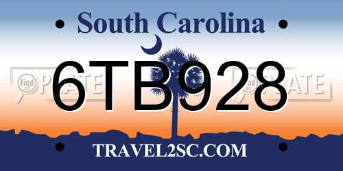 6TB928 South Carolina License Plate