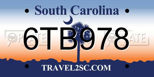 6TB978 South Carolina License Plate