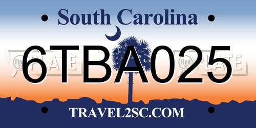 6TBA025 South Carolina License Plate