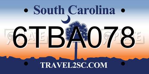 6TBA078 South Carolina License Plate