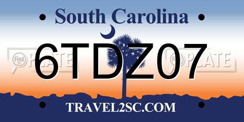 6TDZ07 South Carolina License Plate