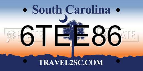 6TEE86 South Carolina License Plate