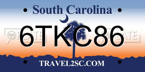 6TKC86 South Carolina License Plate