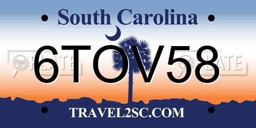6TOV58 South Carolina License Plate
