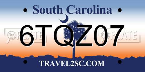 6TQZ07 South Carolina License Plate