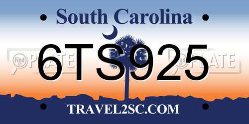 6TS925 South Carolina License Plate