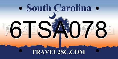 6TSA078 South Carolina License Plate
