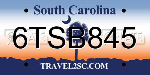 6TSB845 South Carolina License Plate
