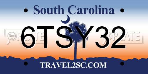 6TSY32 South Carolina License Plate