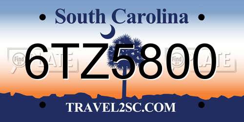 6TZ5800 South Carolina License Plate