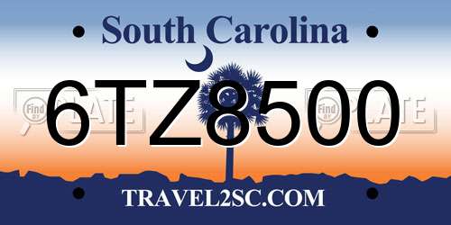6TZ8500 South Carolina License Plate