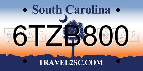 6TZB800 South Carolina License Plate