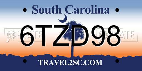 6TZD98 South Carolina License Plate