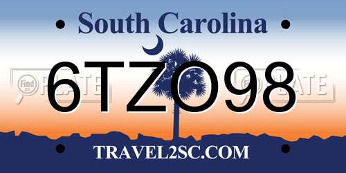 6TZO98 South Carolina License Plate