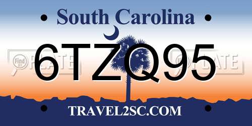 6TZQ95 South Carolina License Plate