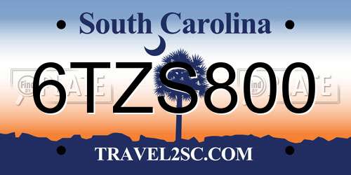 6TZS800 South Carolina License Plate