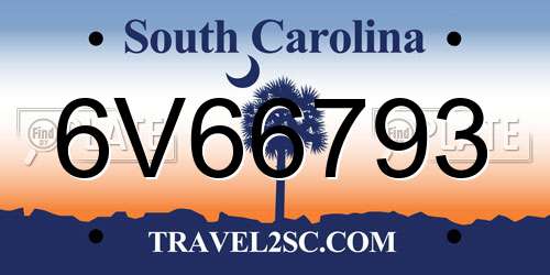 6V66793 South Carolina License Plate