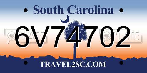 6V74702 South Carolina License Plate