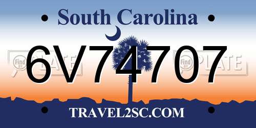 6V74707 South Carolina License Plate