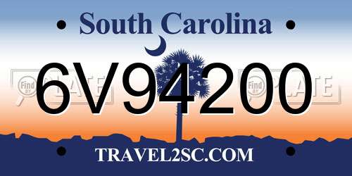 6V94200 South Carolina License Plate