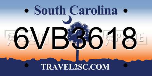 6VB3618 South Carolina License Plate