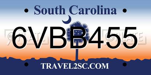 6VBB455 South Carolina License Plate