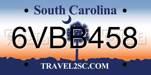 6VBB458 South Carolina License Plate