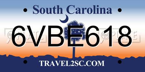 6VBE618 South Carolina License Plate