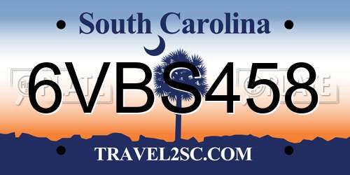6VBS458 South Carolina License Plate