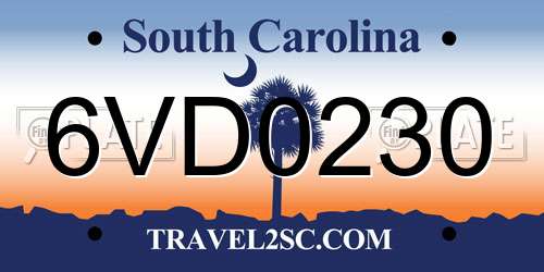 6VD0230 South Carolina License Plate