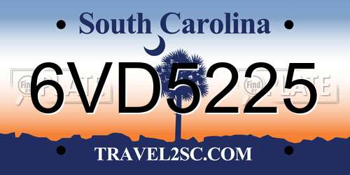 6VD5225 South Carolina License Plate