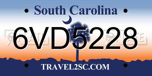 6VD5228 South Carolina License Plate