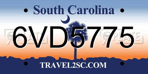 6VD5775 South Carolina License Plate