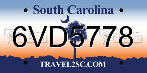 6VD5778 South Carolina License Plate