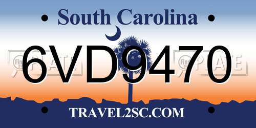 6VD9470 South Carolina License Plate