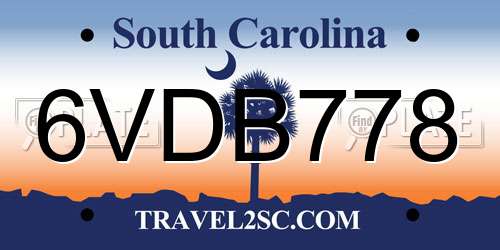 6VDB778 South Carolina License Plate