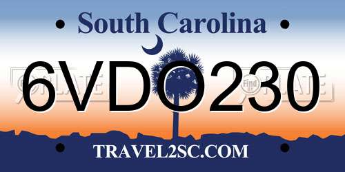 6VDO230 South Carolina License Plate