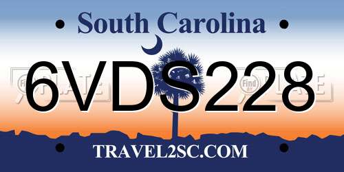 6VDS228 South Carolina License Plate