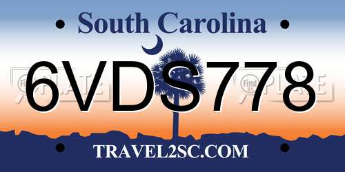 6VDS778 South Carolina License Plate